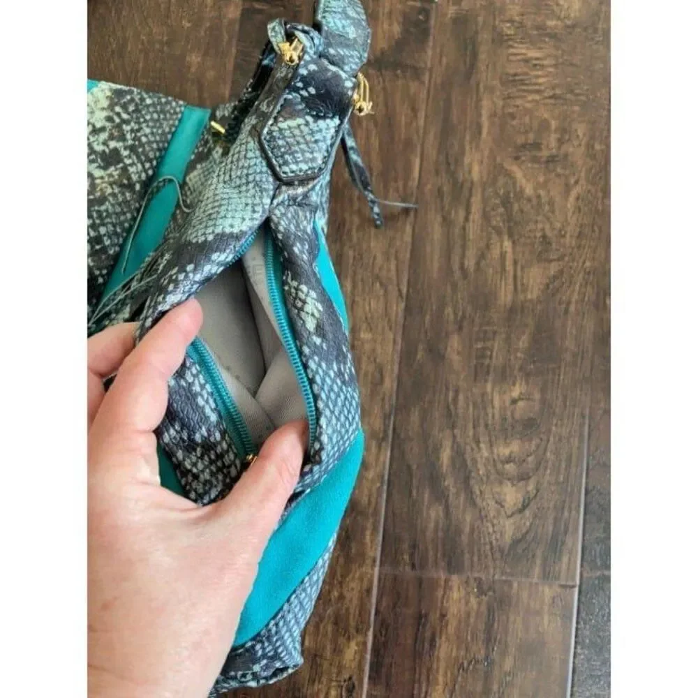 AIMEE KESTENBERG SNAKESKIN VEGAN LEATHER w Turquoise Shoulder Bag-Like New Condi